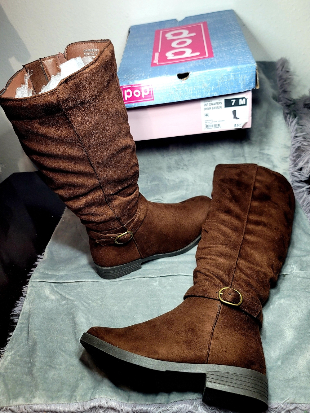 Pop Women’s Brown Mid-Calf Riding Boots NIB,size7